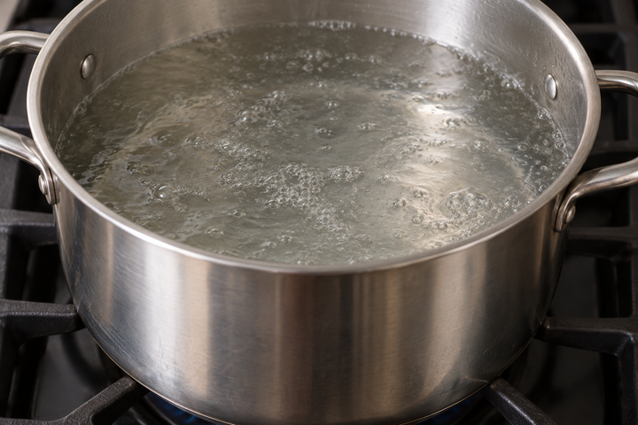 茹で湯に塩を入れ、バターとセージを準備する