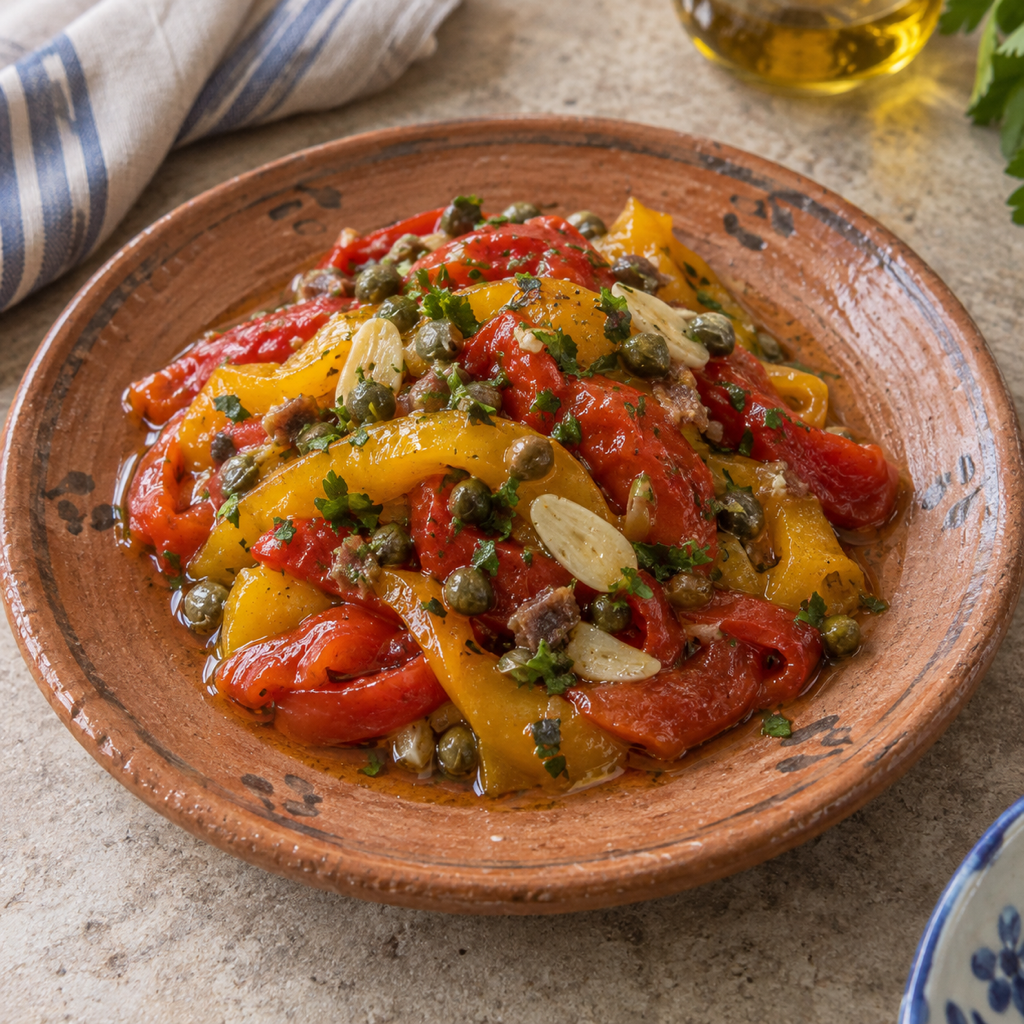 Peperoni arrostiti con acciughe e capperi