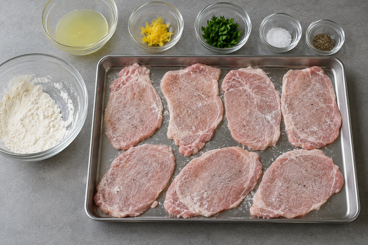 豚肉に薄力粉をまぶす