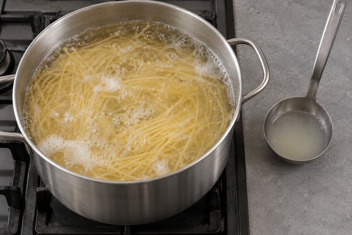 スパゲッティを下茹でする