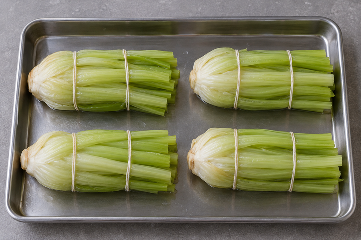 Blanch for 10 minutes, cool, season and tie