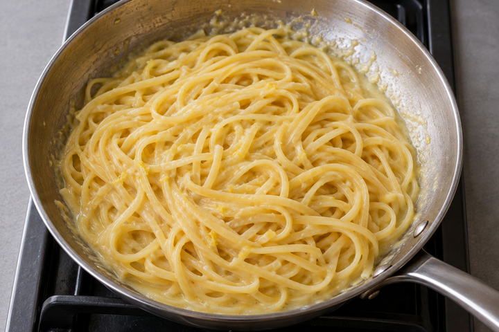 パスタとチーズを和える