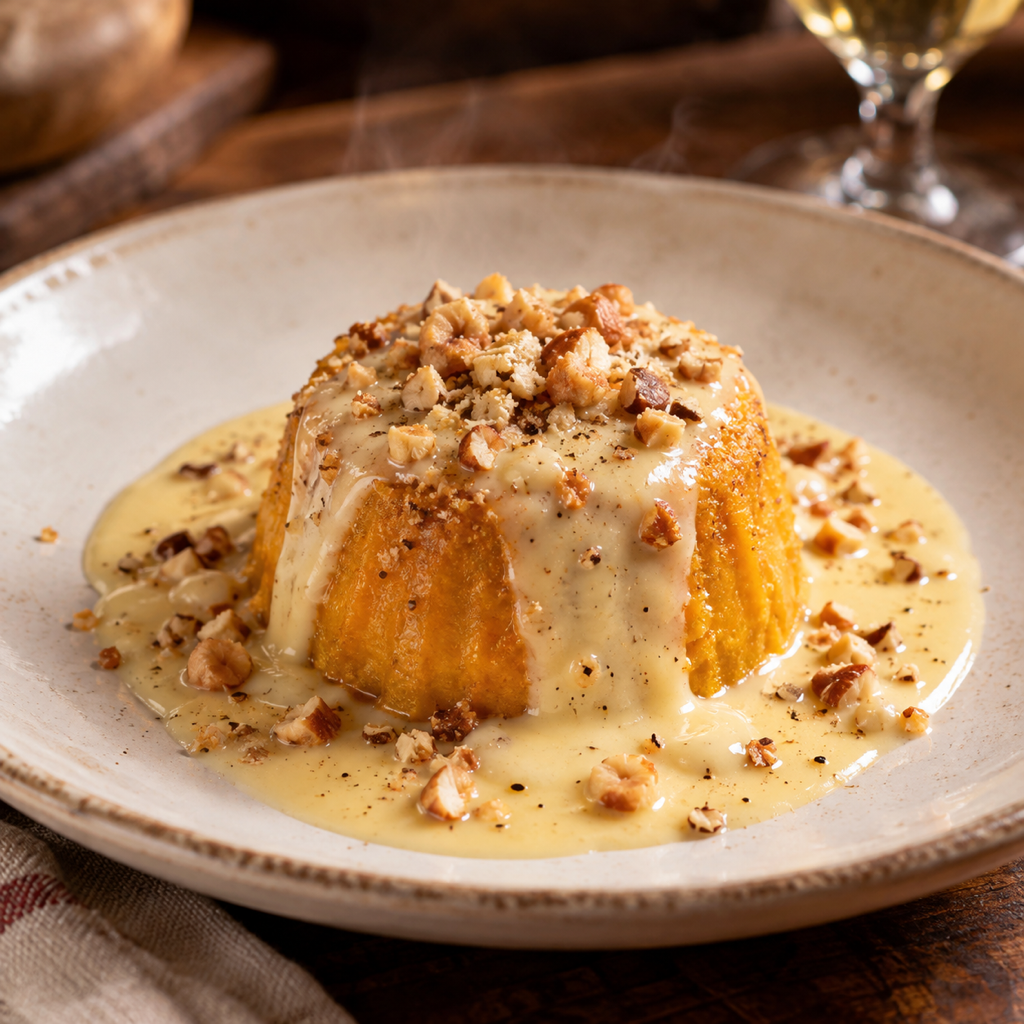 Flan di zucca con fonduta