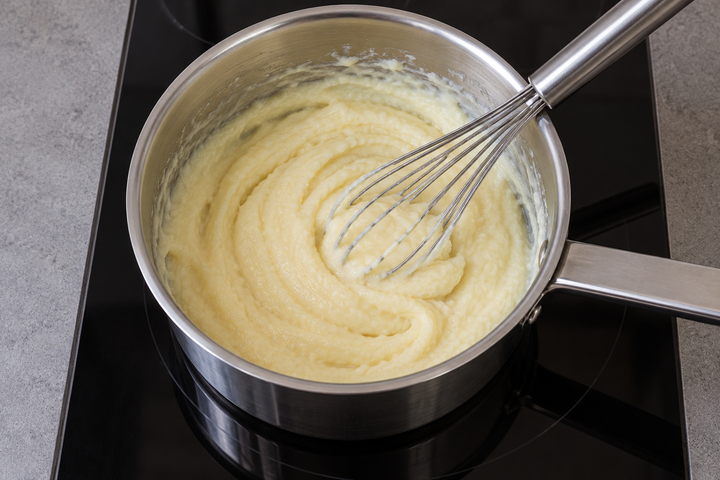 デュラムセモリナ粉を牛乳で炊く