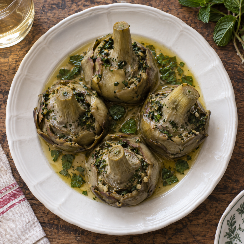 Carciofi alla Romana（アーティチョークのローマ風煮込み）