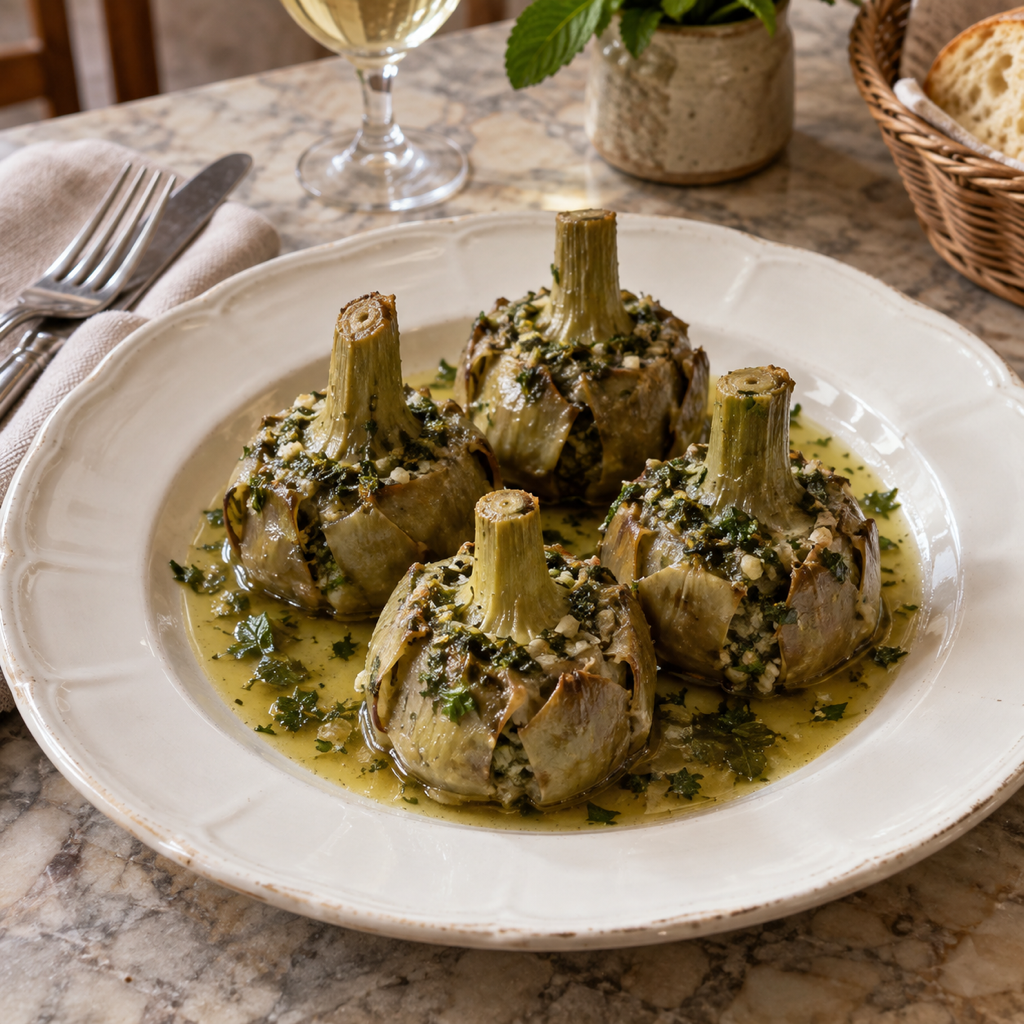Carciofi alla Romana（アーティチョークのローマ風煮込み）