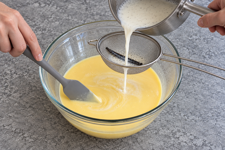 Unire il latte caldo ai tuorli