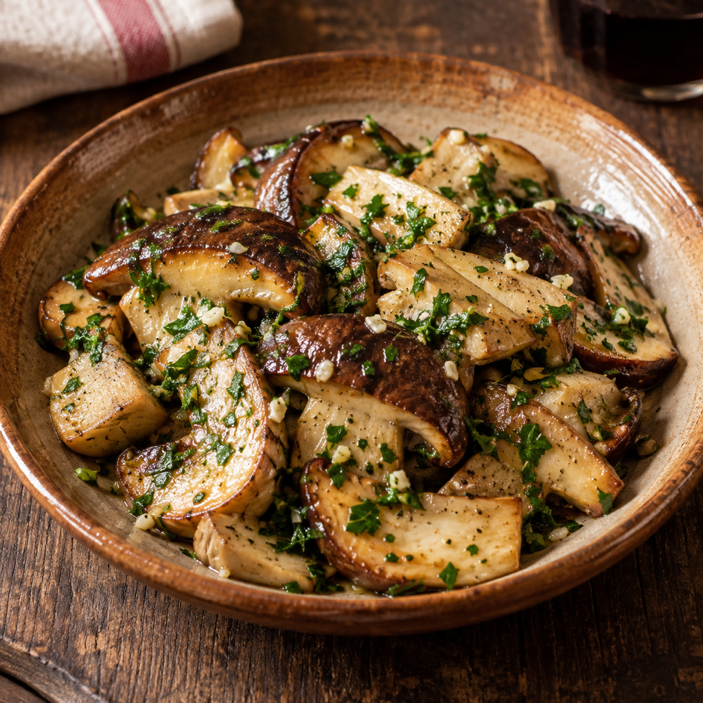 Porcini alla bordolese con aglio e prezzemolo