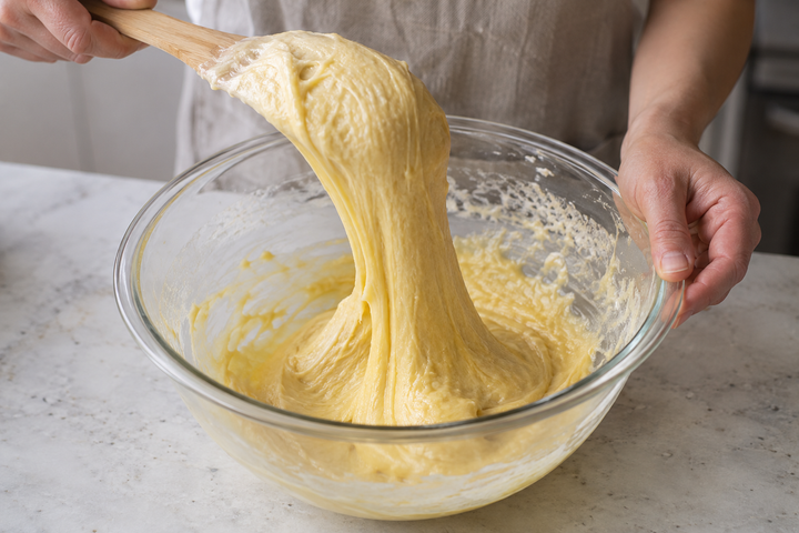 Knead with eggs added one at a time, then mix in butter and raisins
