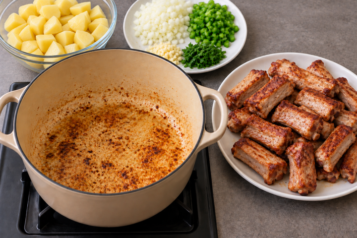 スペアリブに焼き色を付ける