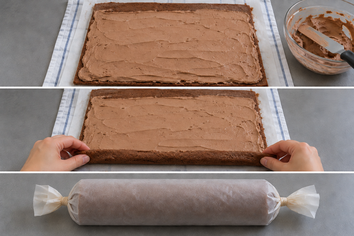 Brush with syrup, spread cream and roll again
