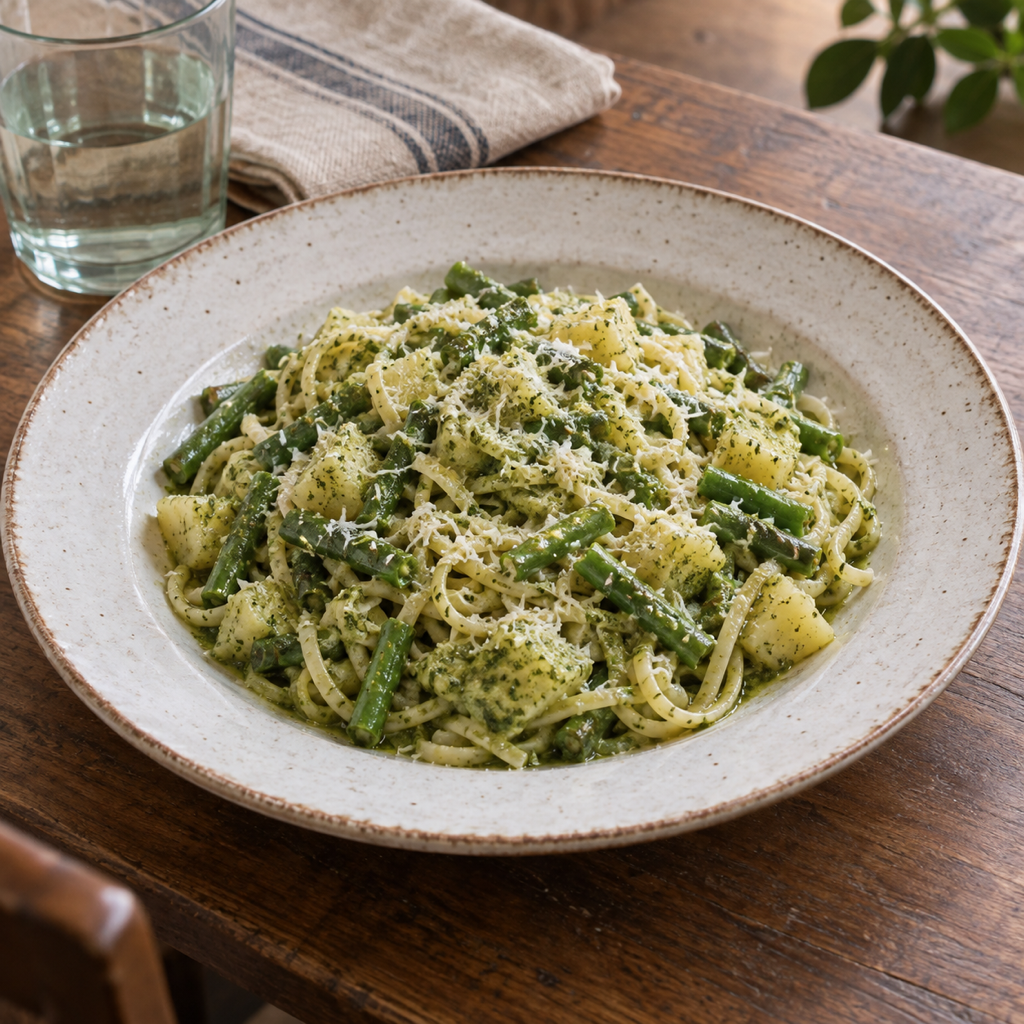 Trenette al pesto con patate e fagiolini