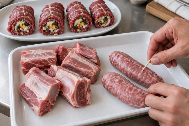 サルシッチャと骨付き肉を下ごしらえ