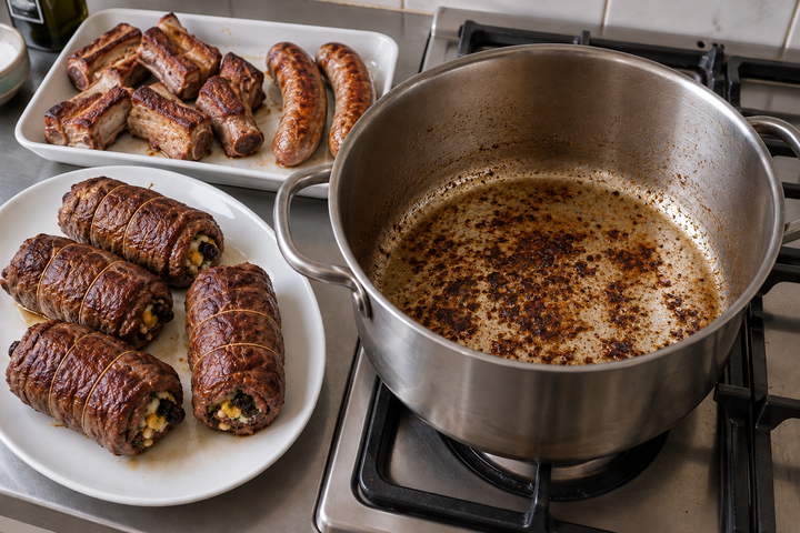 スペアリブとサルシッチャを焼く
