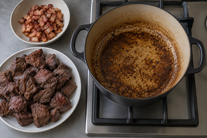 ラルドンと牛肉を焼き付ける