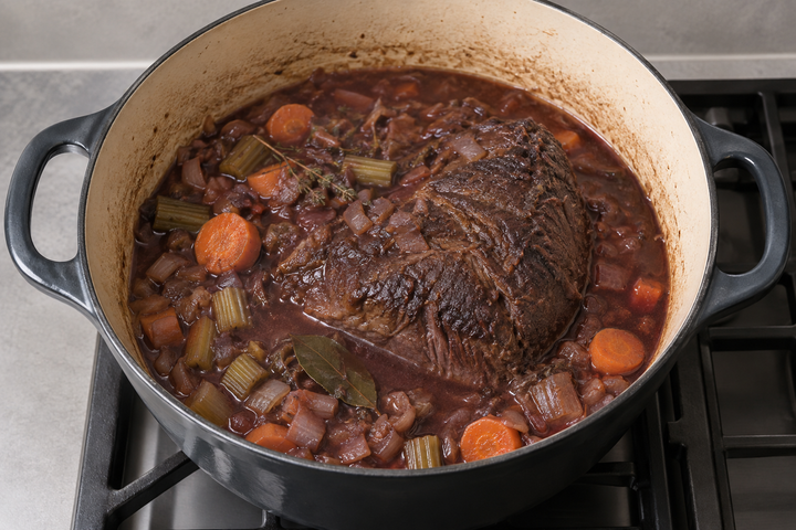 牛肉をバローロで煮込む
