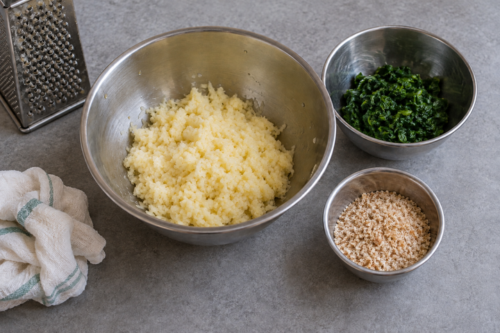 Prepare breadcrumbs and squeeze the vegetables dry