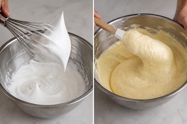 Add butter, yolks and Grand Marnier off the heat, then fold in the whites