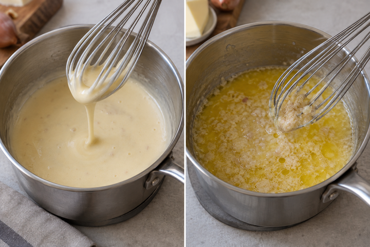 Emulsify cold butter into the reduction off the heat