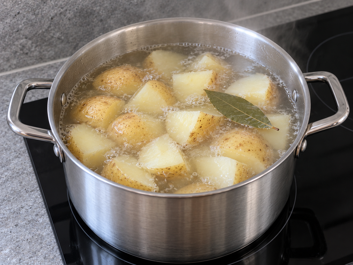 湯を沸かし、じゃがいもをゆでる