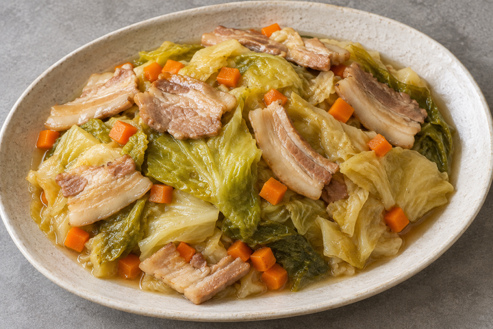 Remove the aromatics, reduce excess liquid and serve