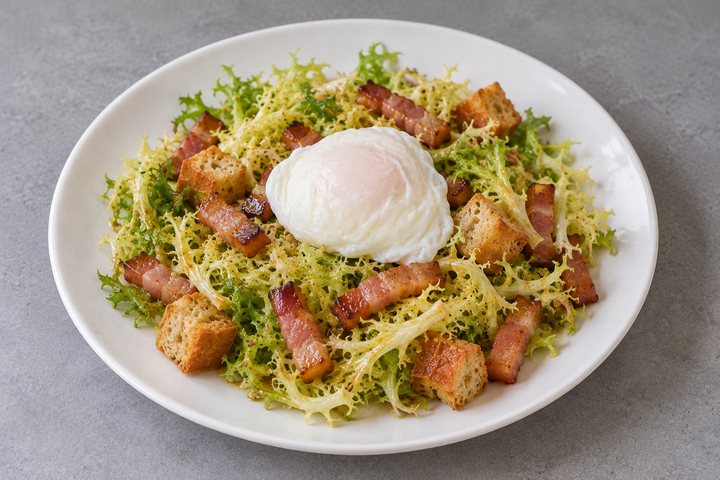 葉野菜を和えて温かい卵をのせる
