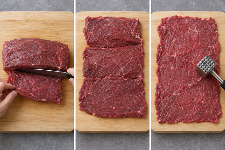 牛肉を開いて薄い長方形にする