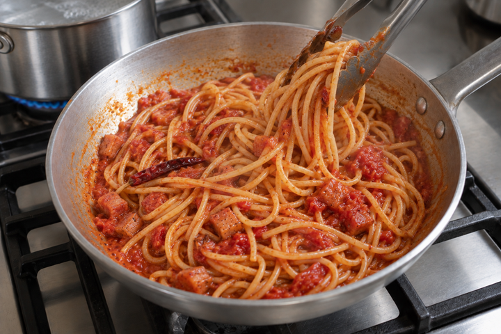 ソースとパスタを合わせる