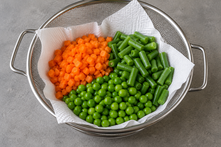 Cut and blanch the mousse vegetables