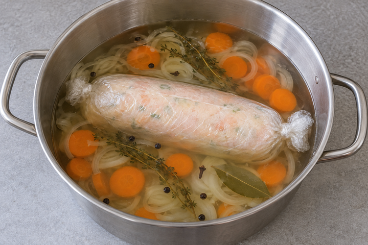 Poach in court-bouillon to 70°C at the center
