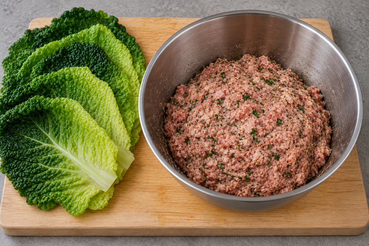 肉とモルタデッラの詰め物を作る