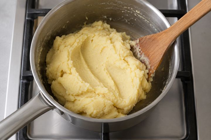 Add butter and work over low heat to dry