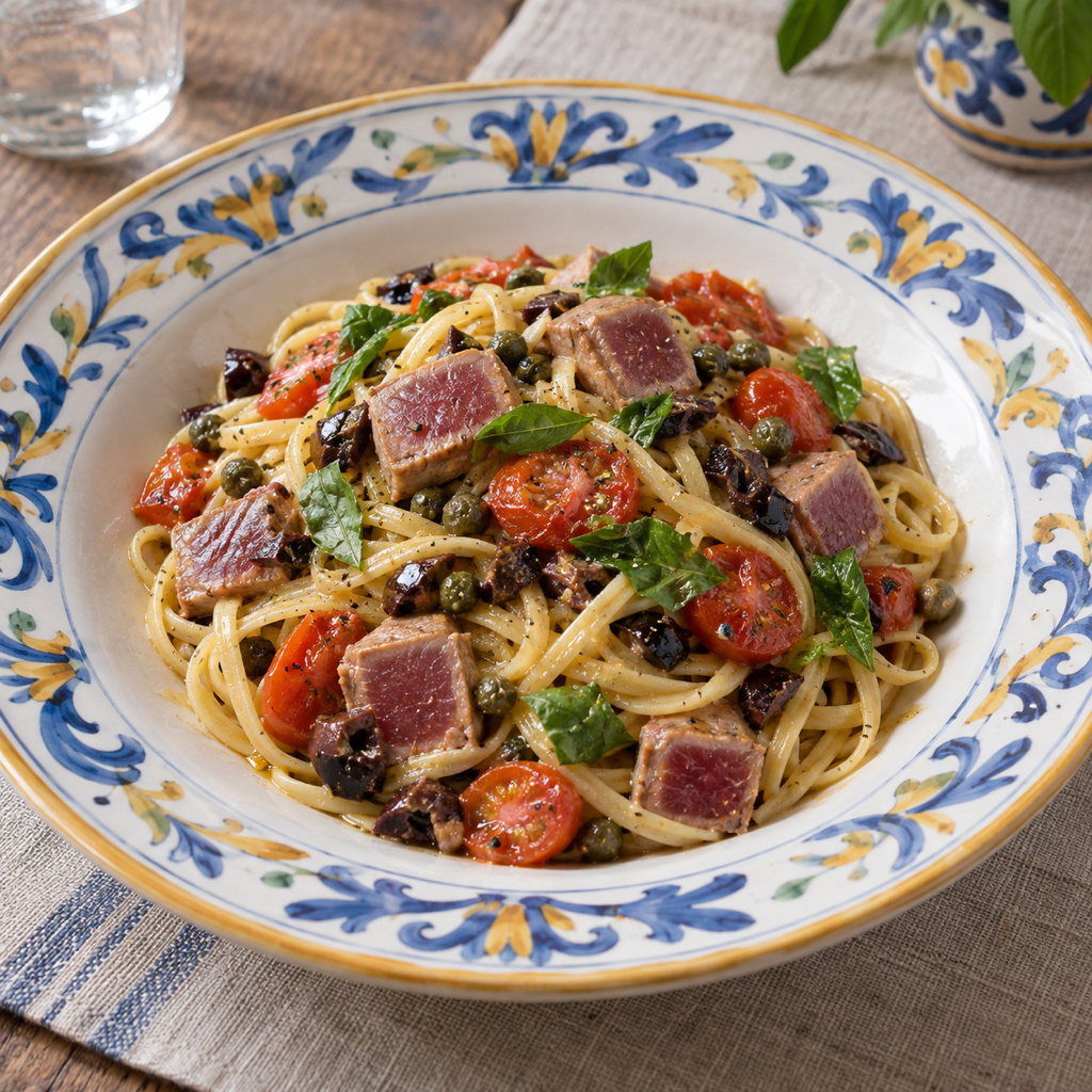 Linguine al Tonno Fresco e Capperi