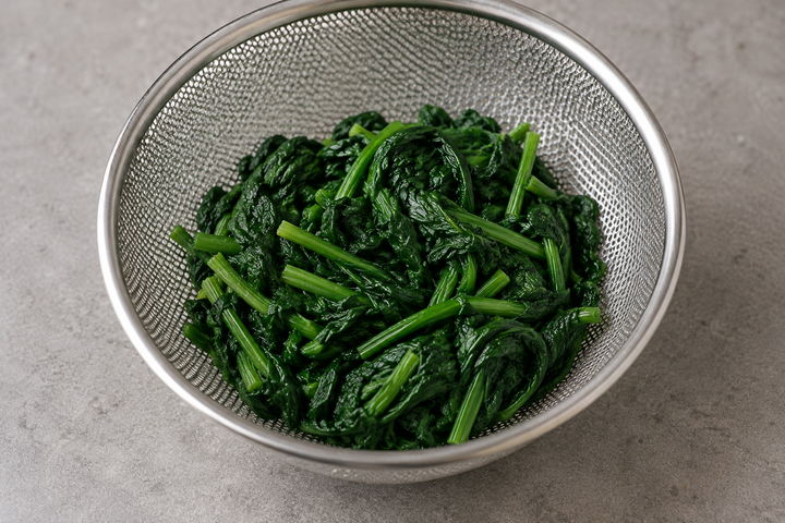 ほうれん草を茹でて水気を絞る