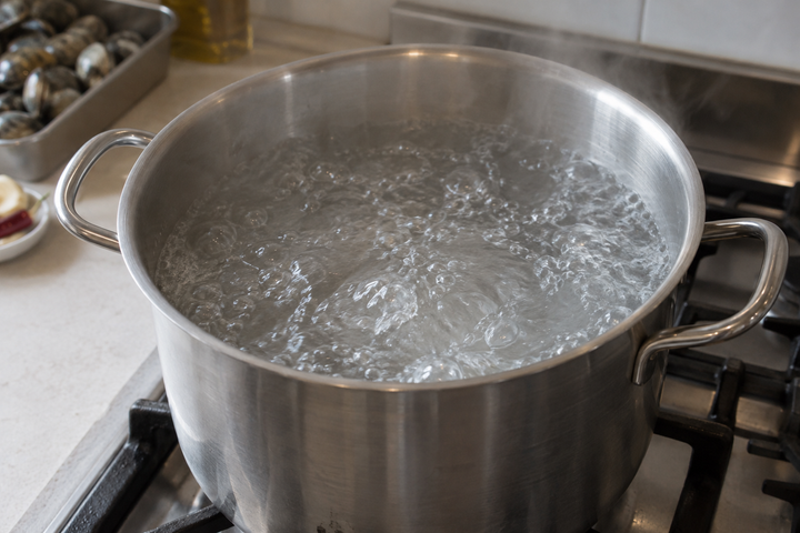 パスタ用の湯を沸かす