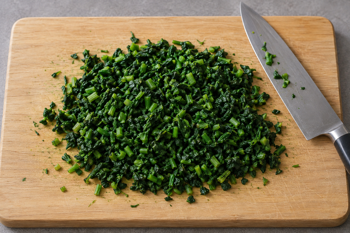 Finely chop the squeezed spinach