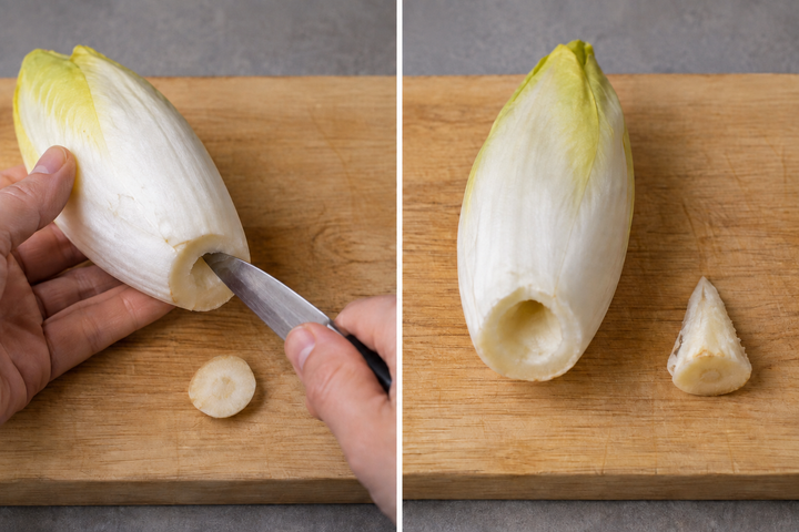 Remove the bitter cores and rinse the endives