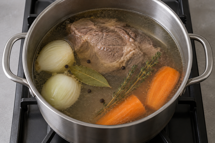 Start the beef and aromatics in cold water