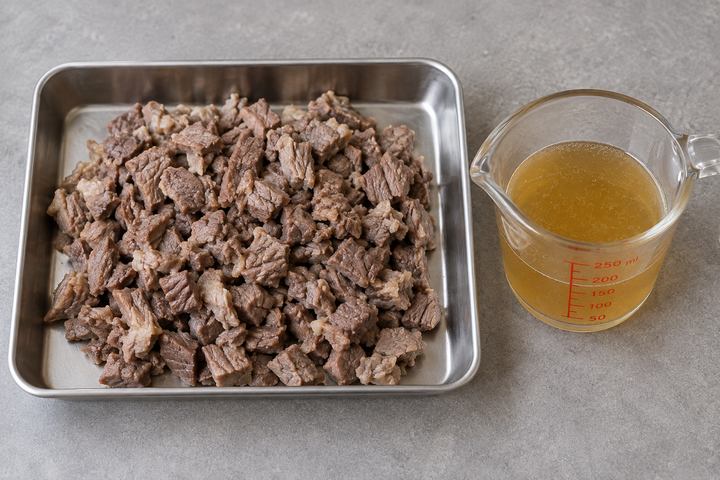Reserve stock and chop the cooked beef