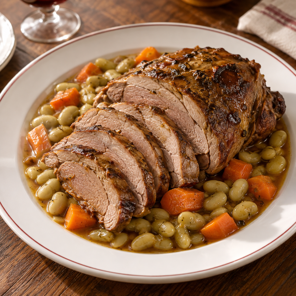 Cosciotto d’agnello con fagioli flageolet