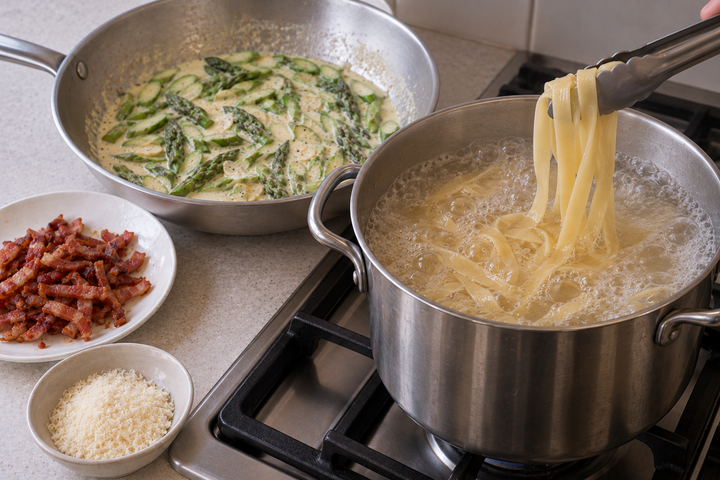 パスタを茹でる