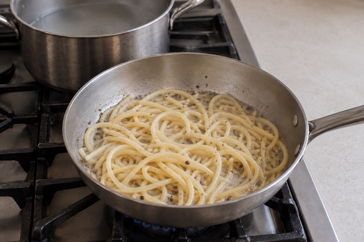 Transfer the pasta and emulsify