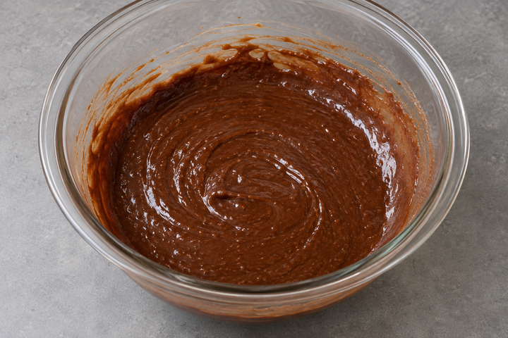 Combine the chocolate and butter at 45°C with the eggs, then add flour