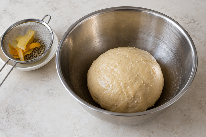 Mix the dough with flour and sherry