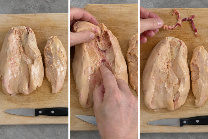Open the liver pieces and remove the veins