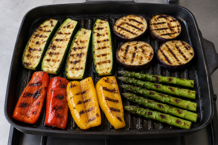 野菜にグリル跡をつけて焼く