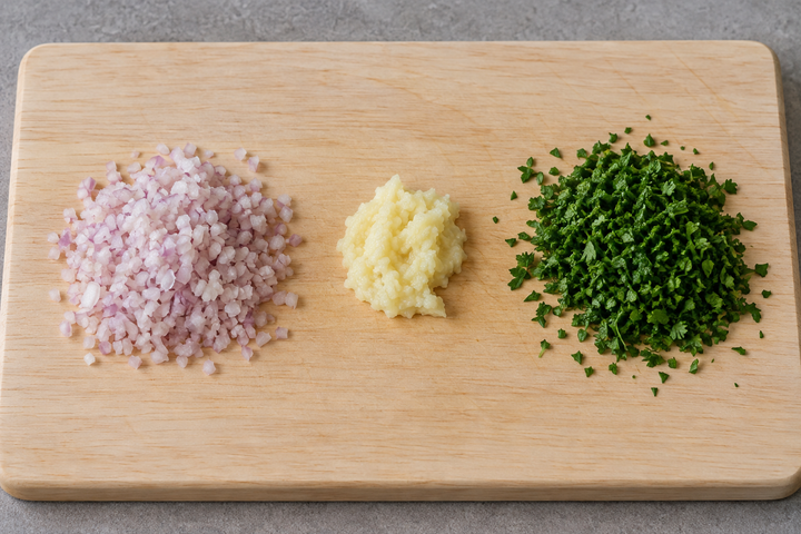 Finely chop the shallot, garlic and parsley