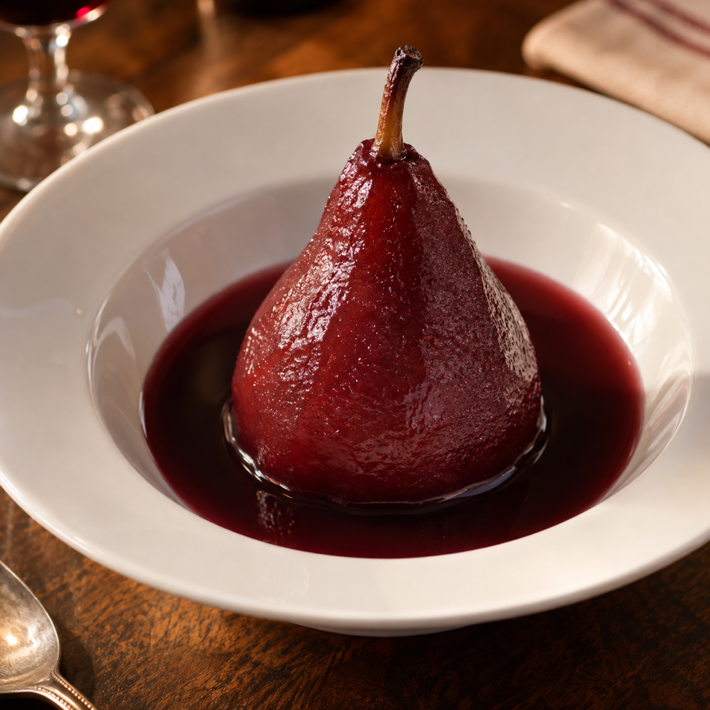 Pere al vino rosso con miele e vaniglia