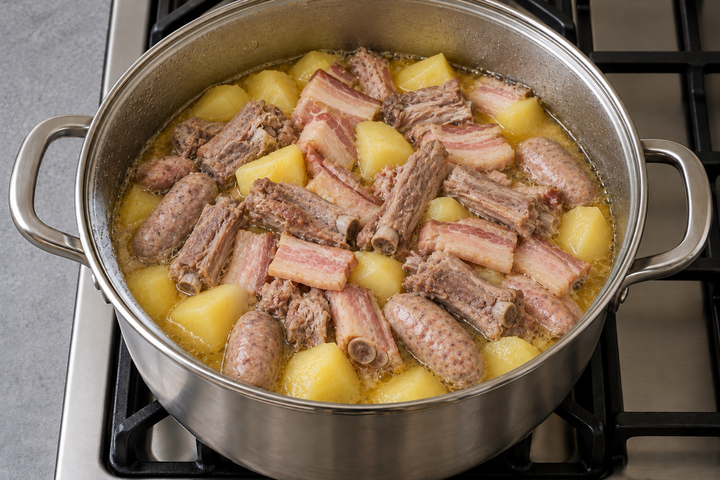 鍋を揺すりながら肉を軟らかくする