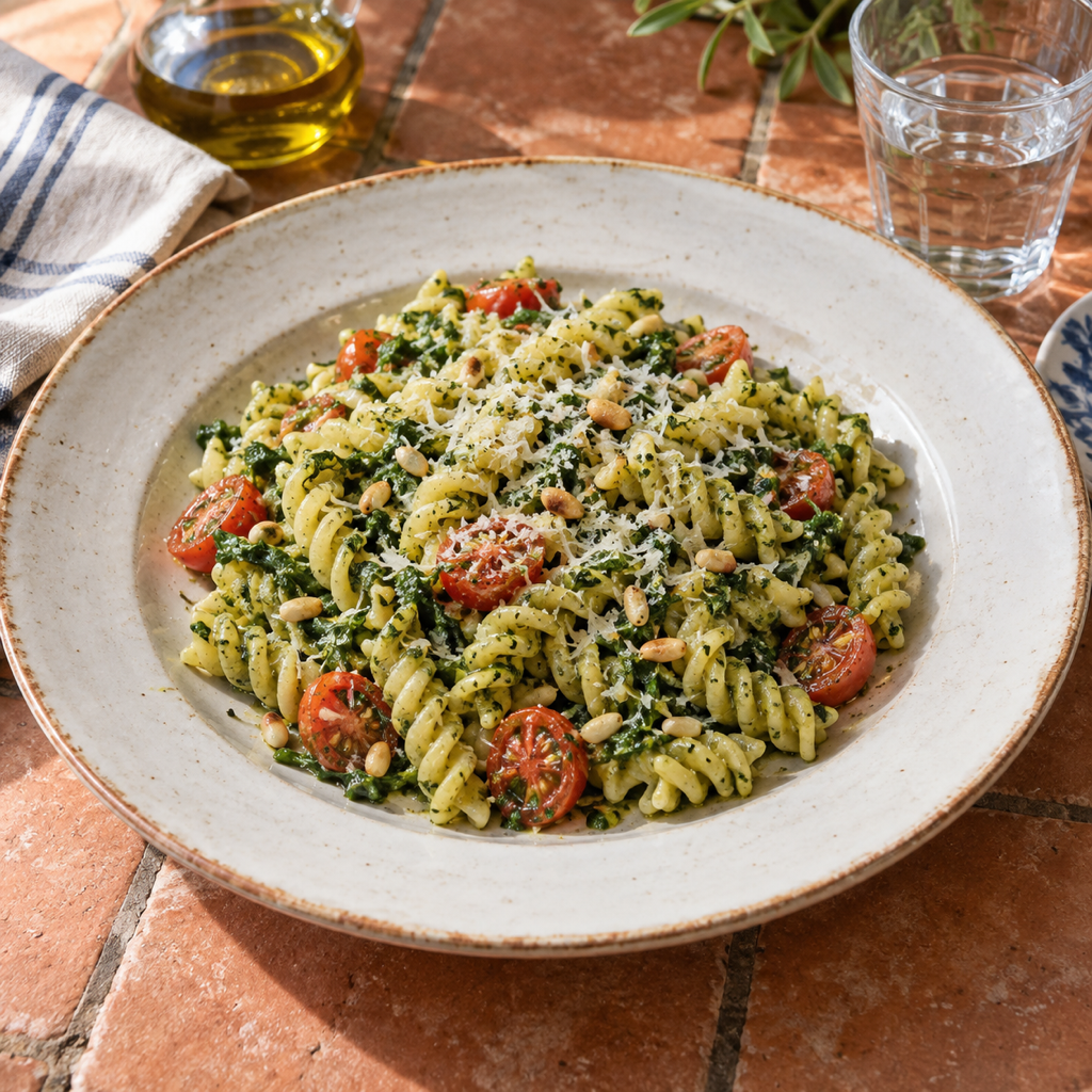 Fusilli al Pesto di Rucola e Pomodorini